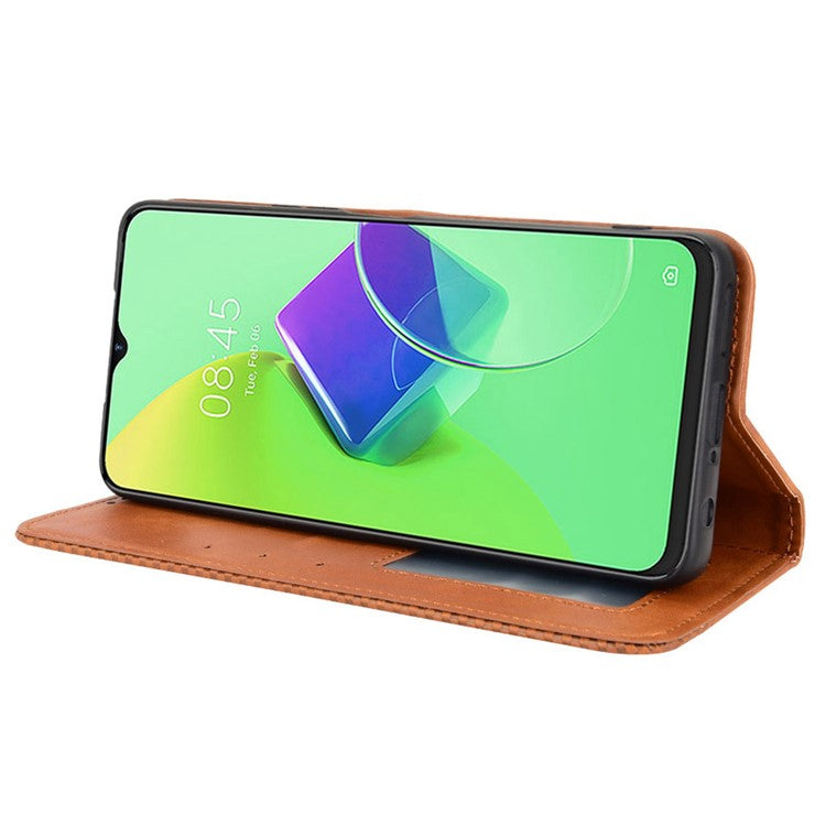 For TECNO Spark 9 Pro 4G (KH7) / Spark 9T 4G Retro PU Leather Cover Stand Flip Wallet Cover - Brown