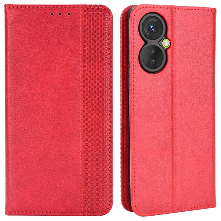 For TECNO Spark 9 Pro 4G (KH7) / Spark 9T 4G Retro PU Leather Cover Stand Flip Wallet Cover - Red