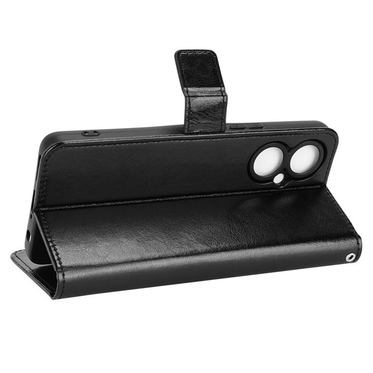 For TECNO Spark 9 Pro 4G (KH7) / Spark 9T 4GPU Leather Wallet Case Crazy Horse Texture Stand TPU Phone Cover - Black