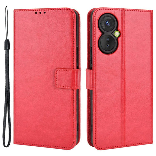 For TECNO Spark 9 Pro 4G (KH7) / Spark 9T 4G PU Leather Wallet Case Crazy Horse Texture Stand TPU Phone Cover - Red