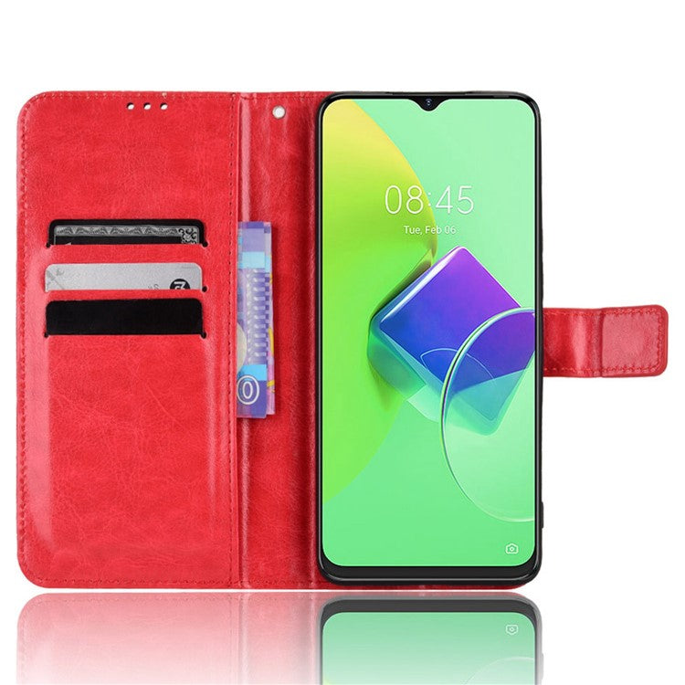 For TECNO Spark 9 Pro 4G (KH7) / Spark 9T 4G PU Leather Wallet Case Crazy Horse Texture Stand TPU Phone Cover - Red