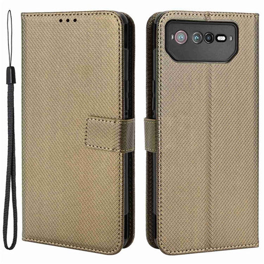 For Asus ROG Phone 6 5G / Phone 6 Pro 5G Diamond Texture Magnetic Closure Handbag PU Leather Stand Flip Wallet Case with Strap - Brown