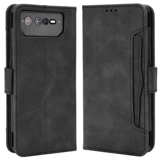 For Asus ROG Phone 6 5G / Phone 6 Pro 5G PU Leather Flip Folio Case Stand Function Multiple Card Slots Wallet Phone Cover - Black