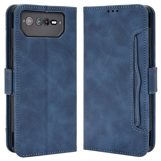 For Asus ROG Phone 6 5G / Phone 6 Pro 5G PU Leather Flip Folio Case Stand Function Multiple Card Slots Wallet Phone Cover - Blue