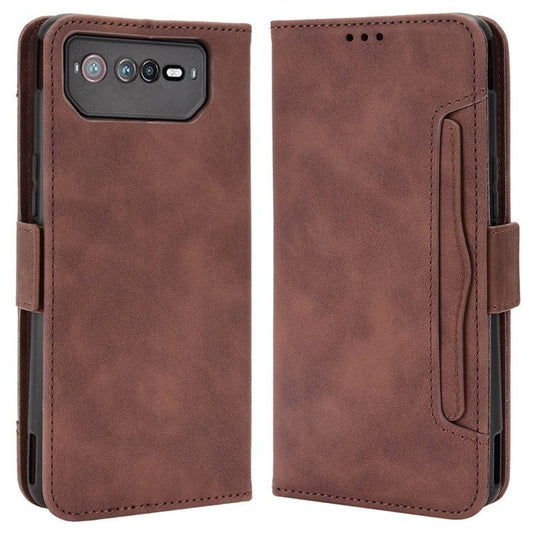 For Asus ROG Phone 6 5G / Phone 6 Pro 5G PU Leather Flip Folio Case Stand Function Multiple Card Slots Wallet Phone Cover - Brown