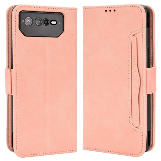 For Asus ROG Phone 6 5G / Phone 6 Pro 5G PU Leather Flip Folio Case Stand Function Multiple Card Slots Wallet Phone Cover - Pink