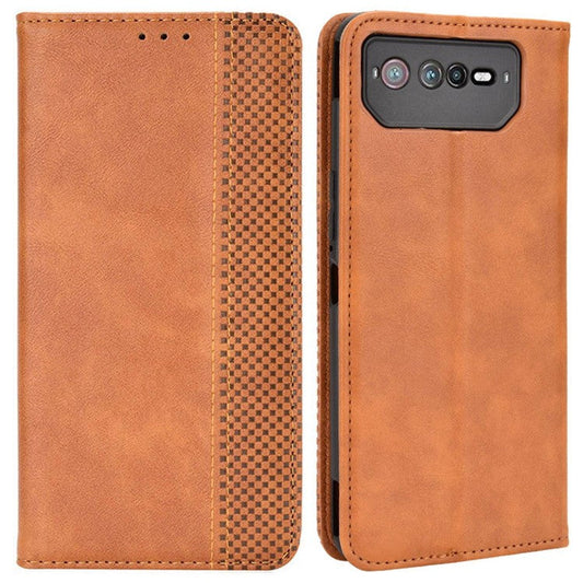 For Asus ROG Phone 6 5G / Phone 6 Pro 5G Retro Texture PU Leather Magnetic Auto Closing Case Full Inclusive Protective Wallet Stand Cover - Brown