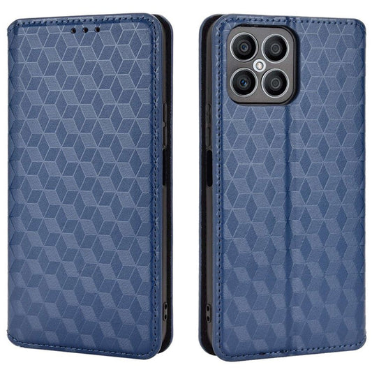 For Honor X8 4G / X30i Magnetic Auto-absorbed PU Leather Case Imprinting Rhombus Pattern Phone Wallet Stand Cover - Blue