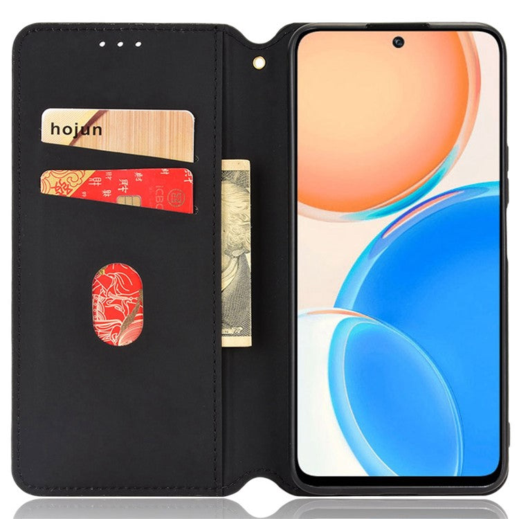 For Honor X8 4G / X30i Magnetic Auto-absorbed PU Leather Case Imprinting Rhombus Pattern Phone Wallet Stand Cover - Blue