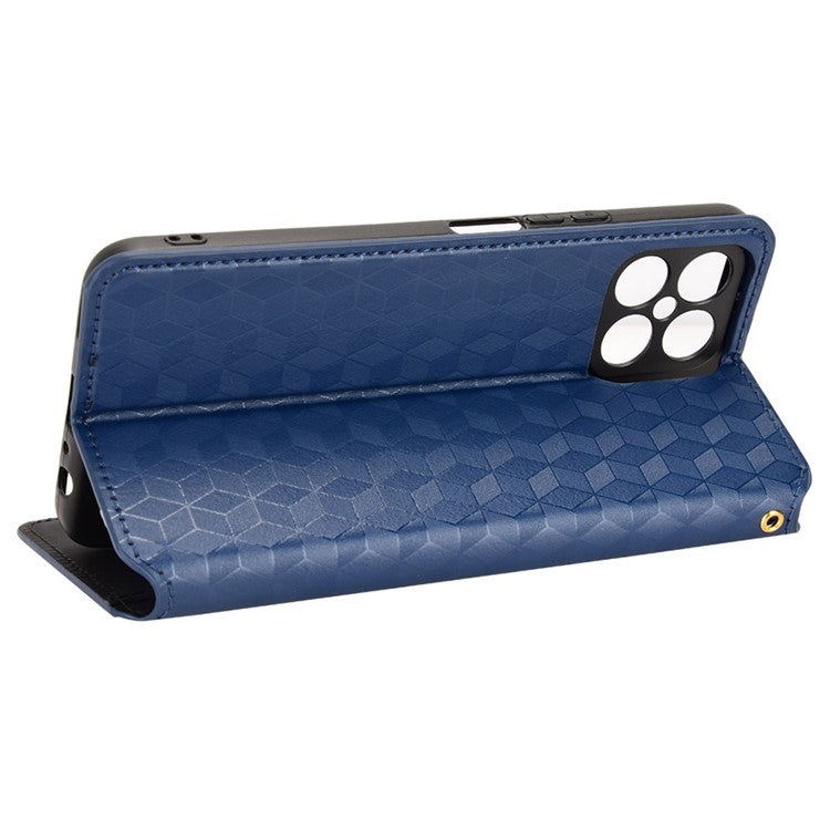 For Honor X8 4G / X30i Magnetic Auto-absorbed PU Leather Case Imprinting Rhombus Pattern Phone Wallet Stand Cover - Blue