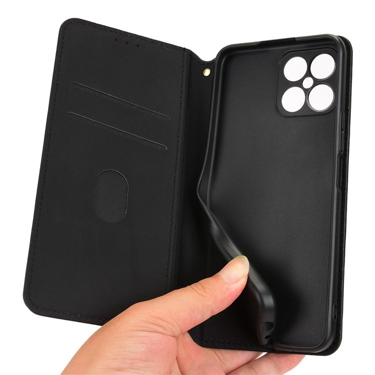 For Honor X8 4G / X30i Magnetic Auto-absorbed PU Leather Case Imprinting Rhombus Pattern Phone Wallet Stand Cover - Blue