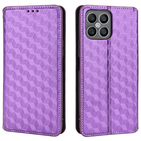 For Honor X8 4G / X30i Magnetic Auto-absorbed PU Leather Case Imprinting Rhombus Pattern Phone Wallet Stand Cover - Purple