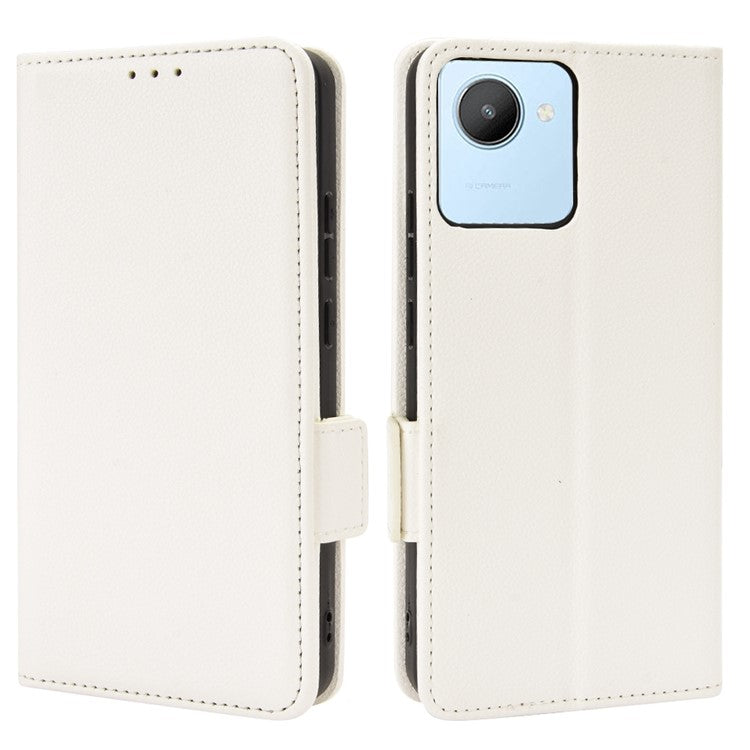 Litchi Texture PU Leather Case for Realme C30 4G, Side Magnetic Clasp Wallet Stand Protective Phone Cover - White