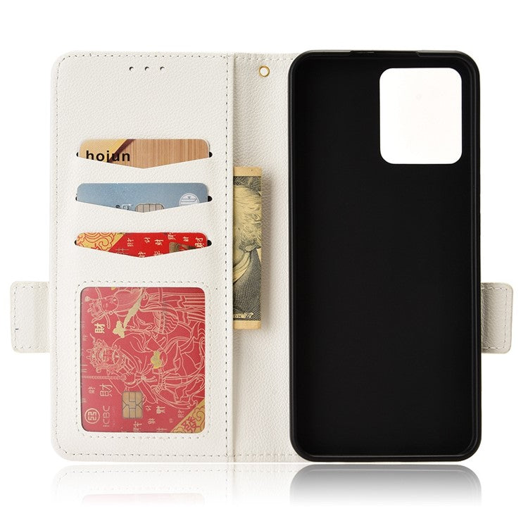Litchi Texture PU Leather Case for Realme C30 4G, Side Magnetic Clasp Wallet Stand Protective Phone Cover - White