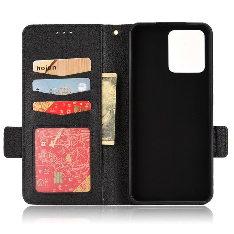Litchi Texture PU Leather Case for Realme C30 4G, Side Magnetic Clasp Wallet Stand Protective Phone Cover - Black