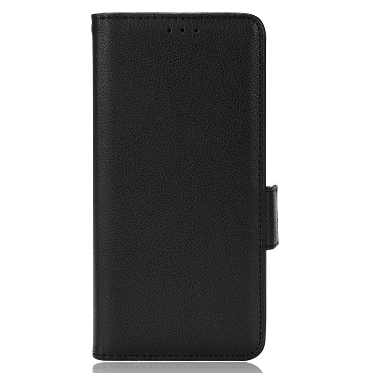 Litchi Texture PU Leather Case for Realme C30 4G, Side Magnetic Clasp Wallet Stand Protective Phone Cover - Black