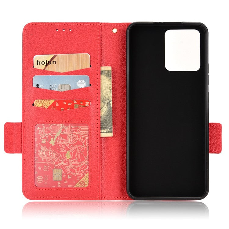 Litchi Texture PU Leather Case for Realme C30 4G, Side Magnetic Clasp Wallet Stand Protective Phone Cover - Red