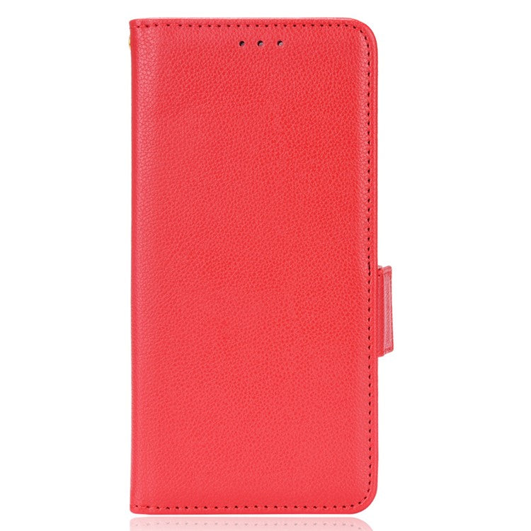 Litchi Texture PU Leather Case for Realme C30 4G, Side Magnetic Clasp Wallet Stand Protective Phone Cover - Red