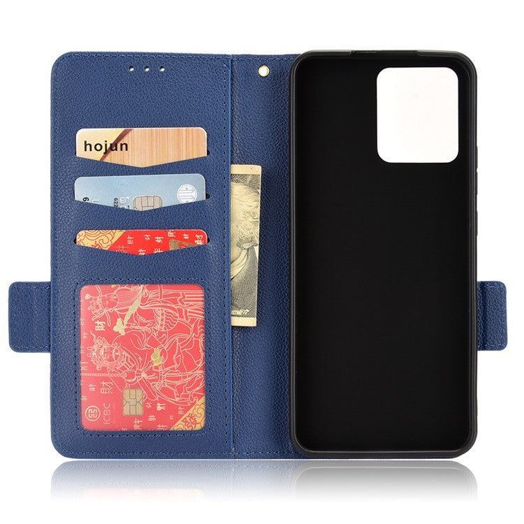 Litchi Texture PU Leather Case for Realme C30 4G, Side Magnetic Clasp Wallet Stand Protective Phone Cover - Dark Blue