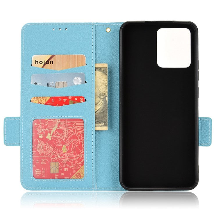 Litchi Texture PU Leather Case for Realme C30 4G, Side Magnetic Clasp Wallet Stand Protective Phone Cover - Baby Blue