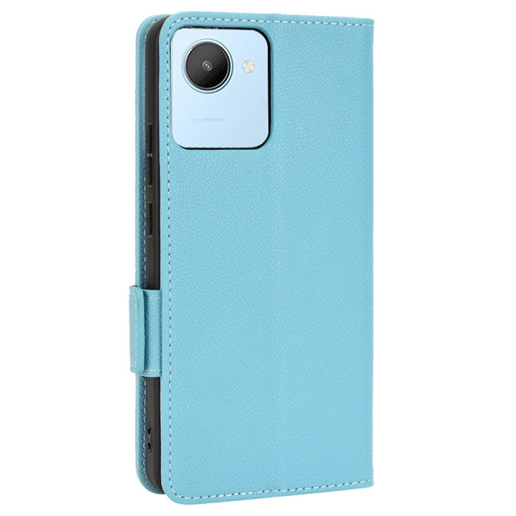 Litchi Texture PU Leather Case for Realme C30 4G, Side Magnetic Clasp Wallet Stand Protective Phone Cover - Baby Blue