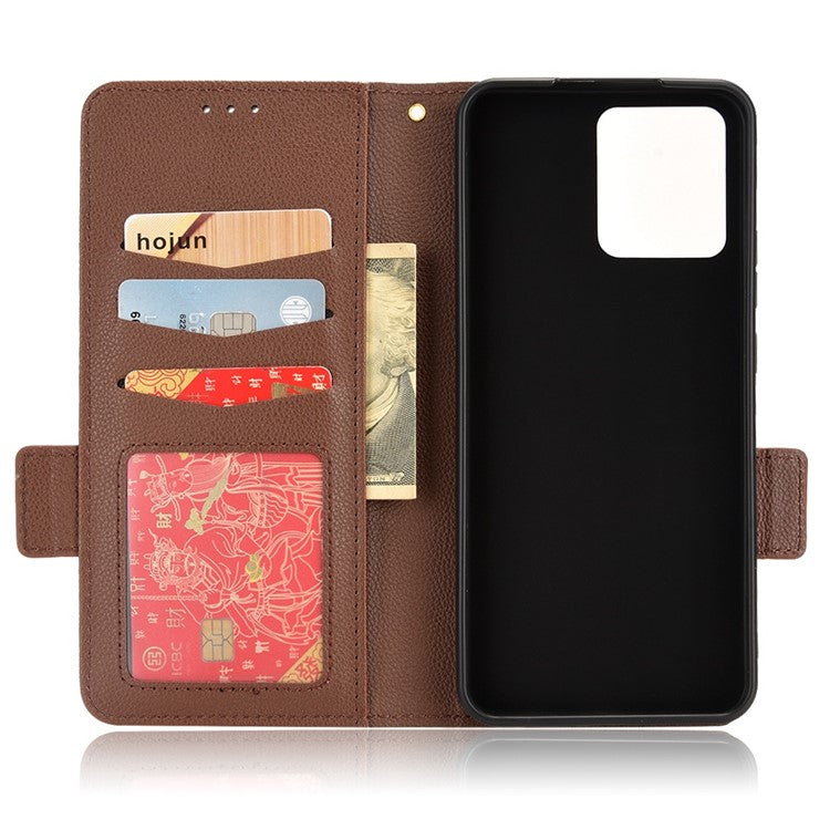 Litchi Texture PU Leather Case for Realme C30 4G, Side Magnetic Clasp Wallet Stand Protective Phone Cover - Brown