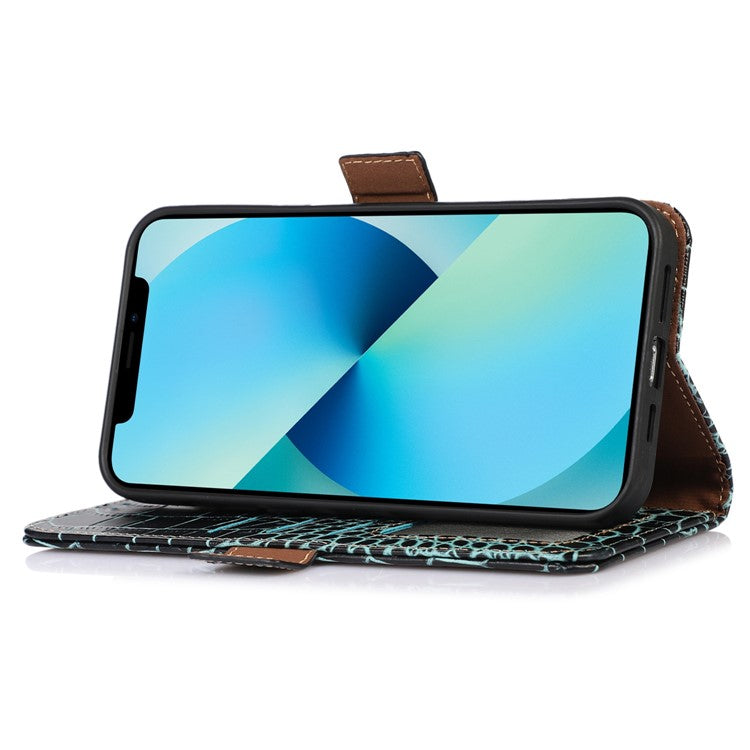 For Honor X40i 5G Anti-scratch Crocodile Texture Phone Case Genuine Cowhide Leather Wallet Stand RFID Blocking Folio Magnetic Closure Phone Cover - Green