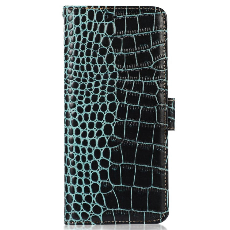 For Honor X40i 5G Anti-scratch Crocodile Texture Phone Case Genuine Cowhide Leather Wallet Stand RFID Blocking Folio Magnetic Closure Phone Cover - Green