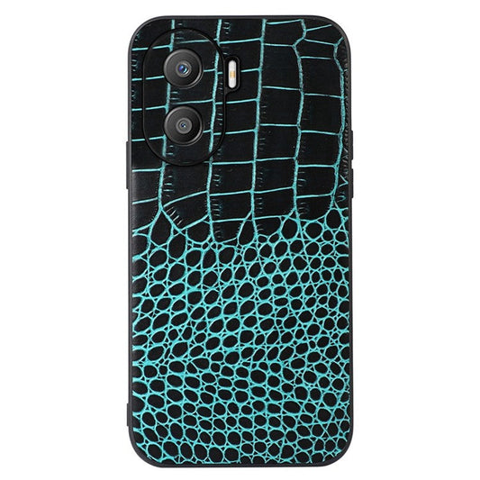 For Honor X40i 5G Shockproof Phone Case Crocodile Texture Genuine Cowhide Leather Coating Protective Phone Back Cover - Green