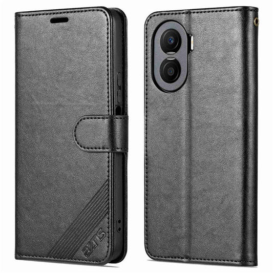 AZNS Anti-fall Flip Wallet Case for Honor X40i 5G, Full Protection PU Leather Phone Cover Shell with Viewing Stand - Black