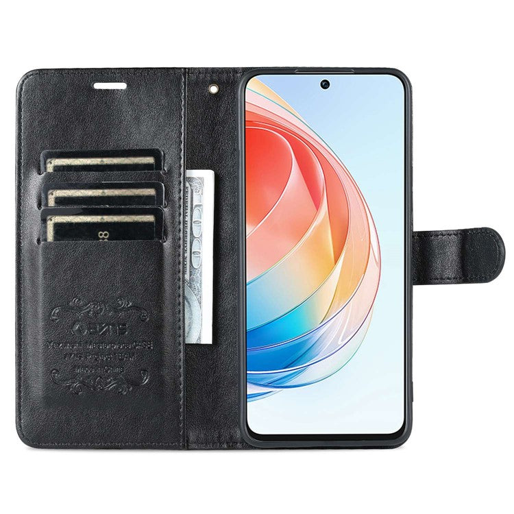 AZNS Anti-fall Flip Wallet Case for Honor X40i 5G, Full Protection PU Leather Phone Cover Shell with Viewing Stand - Black