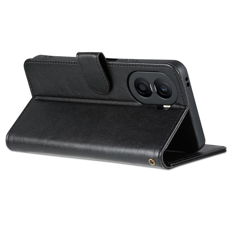 AZNS Anti-fall Flip Wallet Case for Honor X40i 5G, Full Protection PU Leather Phone Cover Shell with Viewing Stand - Black