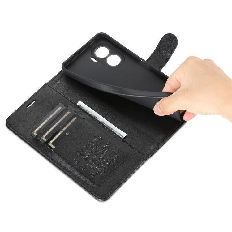 AZNS Anti-fall Flip Wallet Case for Honor X40i 5G, Full Protection PU Leather Phone Cover Shell with Viewing Stand - Black