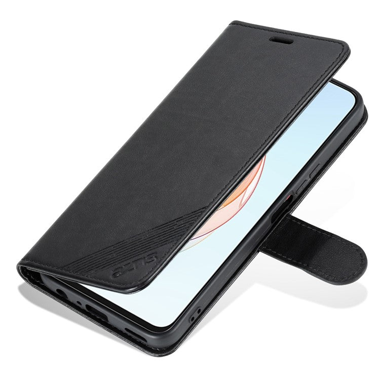 AZNS Anti-fall Flip Wallet Case for Honor X40i 5G, Full Protection PU Leather Phone Cover Shell with Viewing Stand - Black