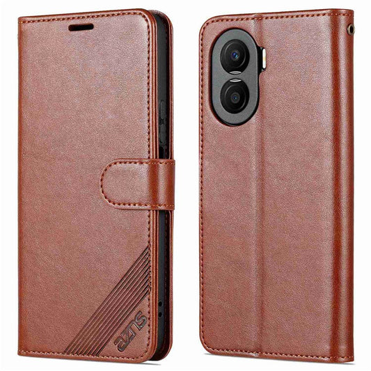 AZNS Anti-fall Flip Wallet Case for Honor X40i 5G, Full Protection PU Leather Phone Cover Shell with Viewing Stand - Brown