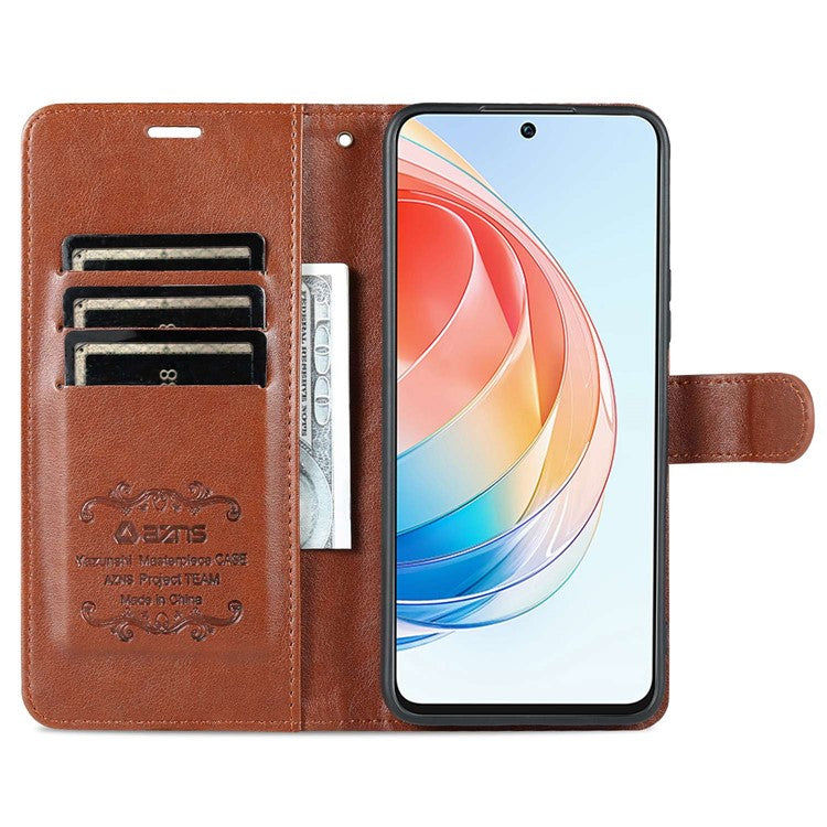 AZNS Anti-fall Flip Wallet Case for Honor X40i 5G, Full Protection PU Leather Phone Cover Shell with Viewing Stand - Brown