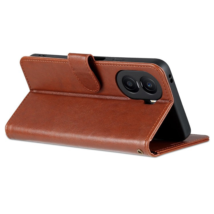 AZNS Anti-fall Flip Wallet Case for Honor X40i 5G, Full Protection PU Leather Phone Cover Shell with Viewing Stand - Brown