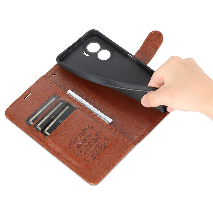 AZNS Anti-fall Flip Wallet Case for Honor X40i 5G, Full Protection PU Leather Phone Cover Shell with Viewing Stand - Brown