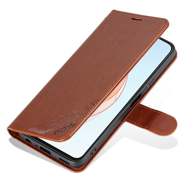 AZNS Anti-fall Flip Wallet Case for Honor X40i 5G, Full Protection PU Leather Phone Cover Shell with Viewing Stand - Brown