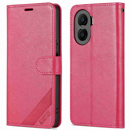 AZNS Anti-fall Flip Wallet Case for Honor X40i 5G, Full Protection PU Leather Phone Cover Shell with Viewing Stand - Red