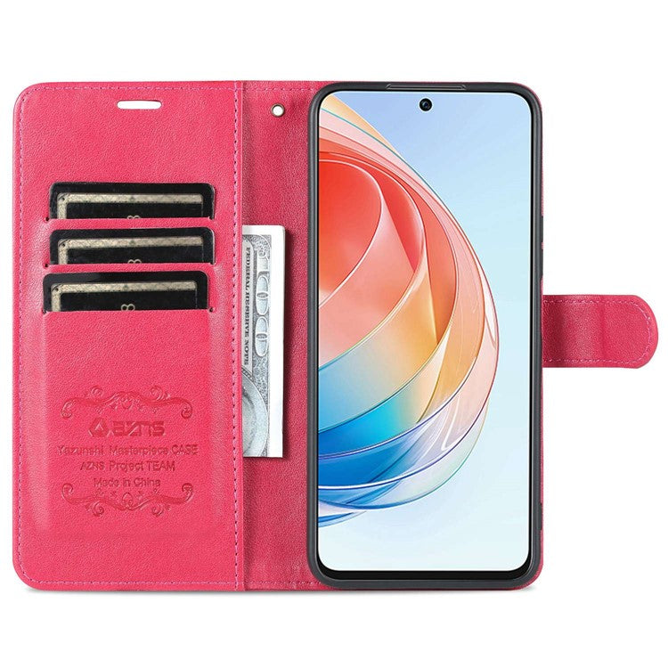 AZNS Anti-fall Flip Wallet Case for Honor X40i 5G, Full Protection PU Leather Phone Cover Shell with Viewing Stand - Red