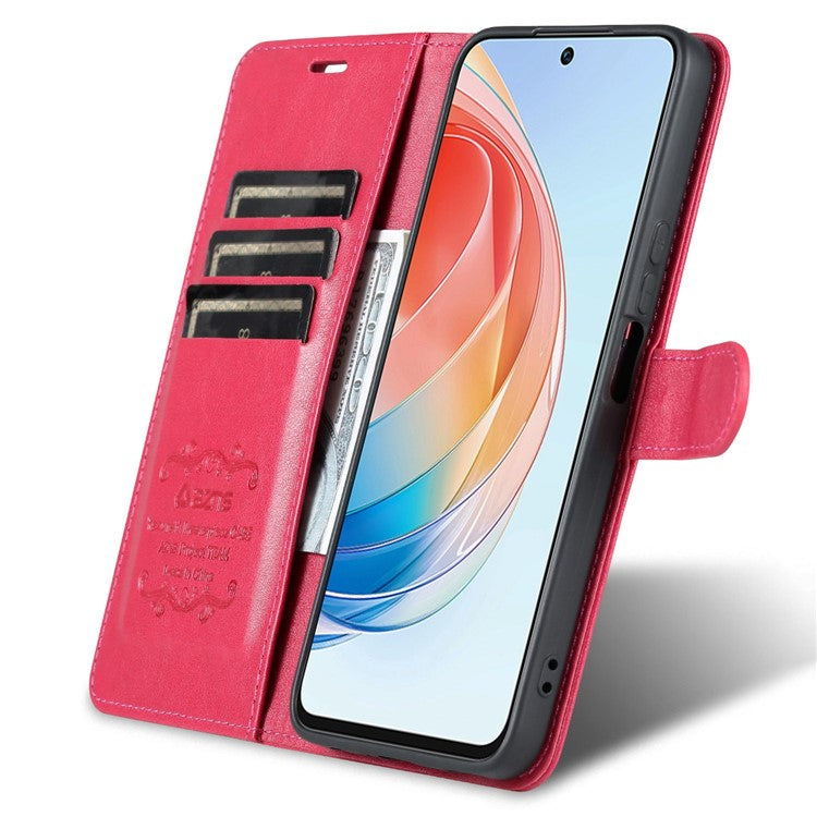 AZNS Anti-fall Flip Wallet Case for Honor X40i 5G, Full Protection PU Leather Phone Cover Shell with Viewing Stand - Red