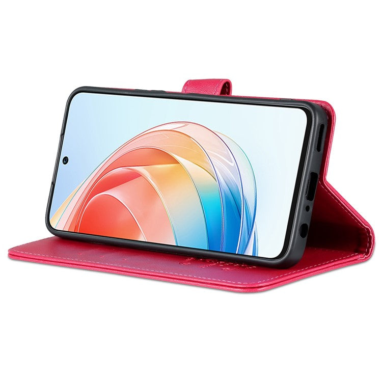 AZNS Anti-fall Flip Wallet Case for Honor X40i 5G, Full Protection PU Leather Phone Cover Shell with Viewing Stand - Red