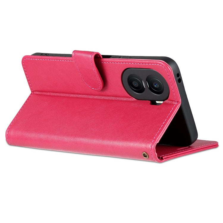 AZNS Anti-fall Flip Wallet Case for Honor X40i 5G, Full Protection PU Leather Phone Cover Shell with Viewing Stand - Red