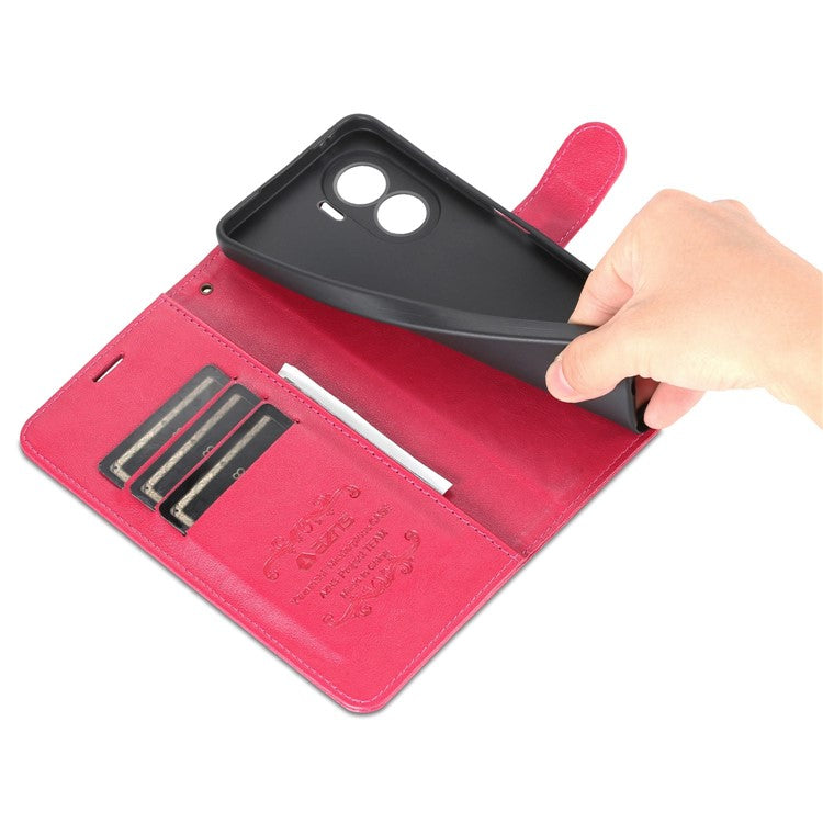AZNS Anti-fall Flip Wallet Case for Honor X40i 5G, Full Protection PU Leather Phone Cover Shell with Viewing Stand - Red