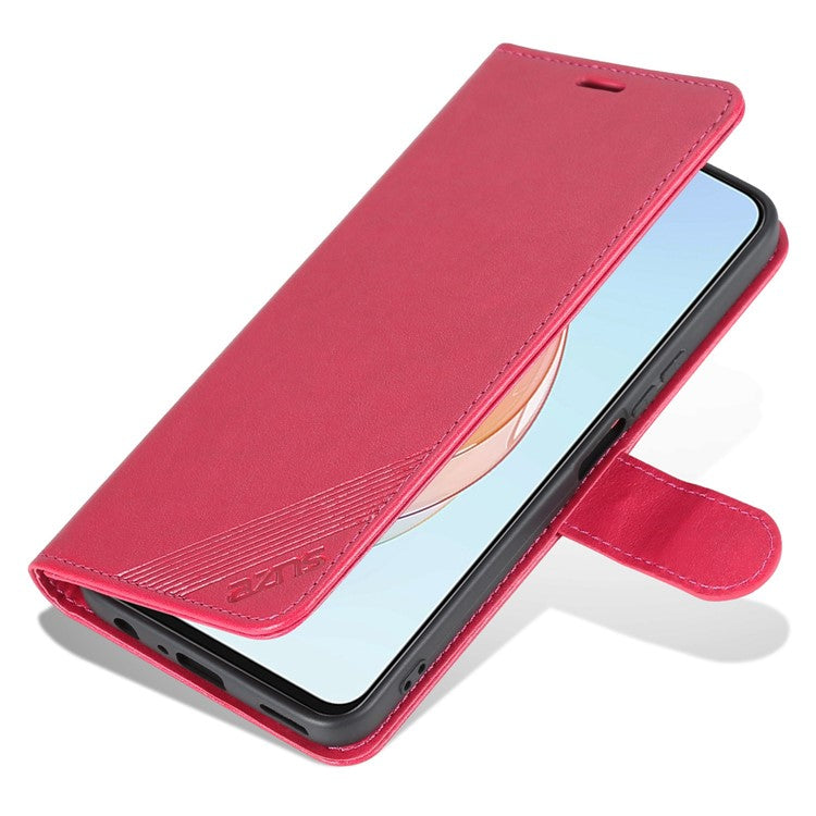 AZNS Anti-fall Flip Wallet Case for Honor X40i 5G, Full Protection PU Leather Phone Cover Shell with Viewing Stand - Red