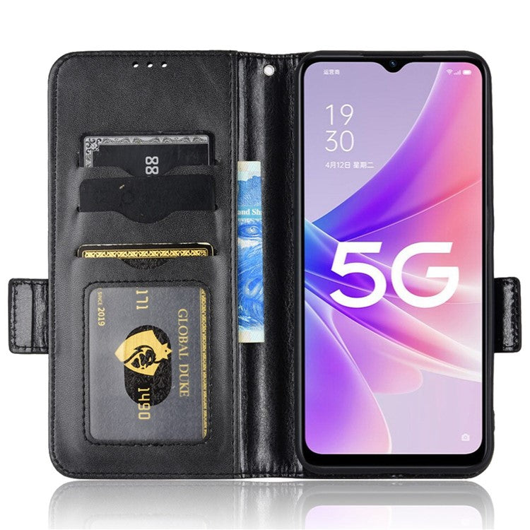 For Oppo A57 (2022) 5G / A77 5G / OnePlus Nord N300 5G / Realme Narzo 50 5G / V23 5G Anti-scratch Phone Case Triangle Pattern Imprinted Magnetic PU Leather Flip Wallet Cover Stand - Black