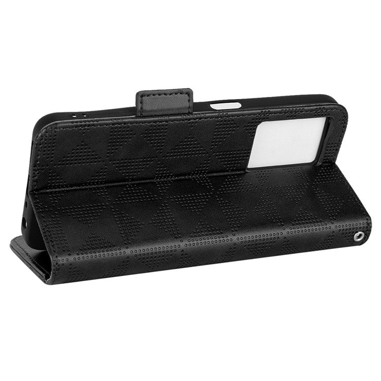 For Oppo A57 (2022) 5G / A77 5G / OnePlus Nord N300 5G / Realme Narzo 50 5G / V23 5G Anti-scratch Phone Case Triangle Pattern Imprinted Magnetic PU Leather Flip Wallet Cover Stand - Black