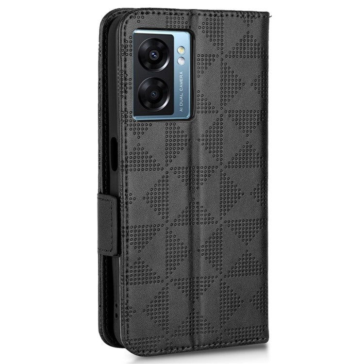 For Oppo A57 (2022) 5G / A77 5G / OnePlus Nord N300 5G / Realme Narzo 50 5G / V23 5G Anti-scratch Phone Case Triangle Pattern Imprinted Magnetic PU Leather Flip Wallet Cover Stand - Black