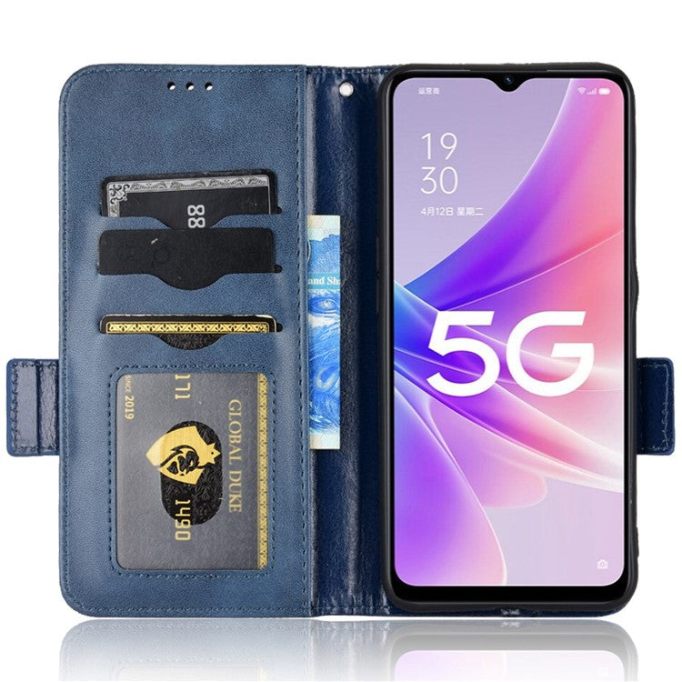 For Oppo A57 (2022) 5G / A77 5G / OnePlus Nord N300 5G / Realme Narzo 50 5G / V23 5G Anti-scratch Phone Case Triangle Pattern Imprinted Magnetic PU Leather Flip Wallet Cover Stand - Blue